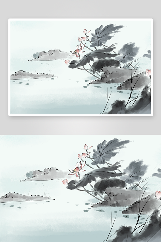 水墨莲花风景画装饰画素材-众图网