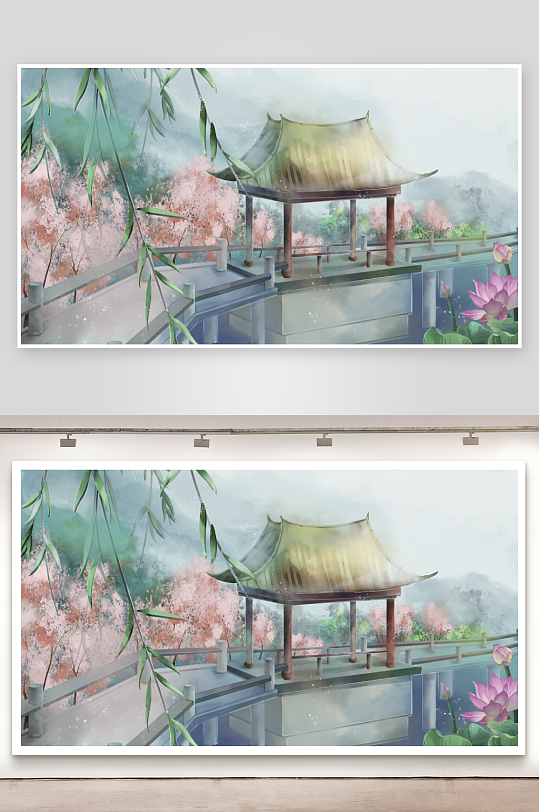 水墨莲花风景画装饰画素材-众图网