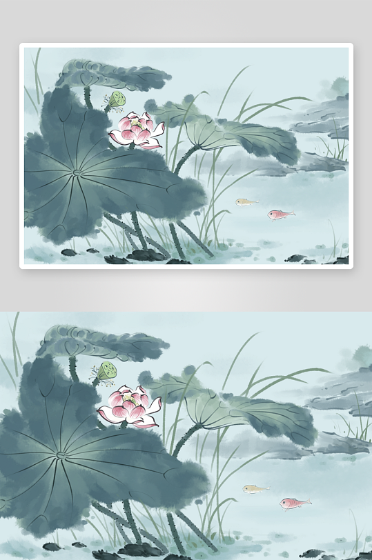 水墨莲花风景画装饰画素材-众图网