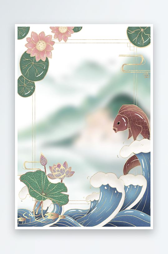 水墨莲花荷花风景画图片素材-众图网