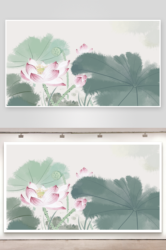 水墨莲花荷花风景画图片素材-众图网