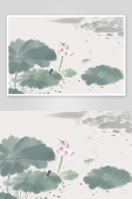 水墨莲花荷花风景画图片素材-众图网