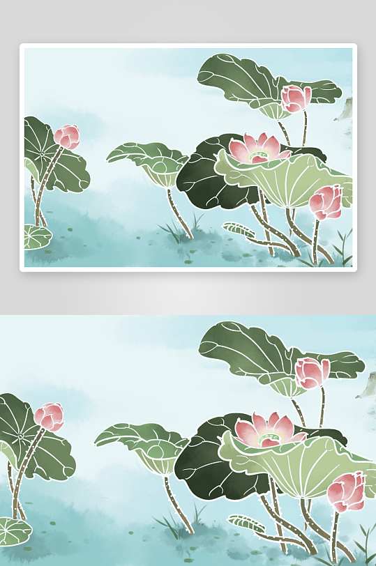 水墨莲花荷花风景画图片素材-众图网