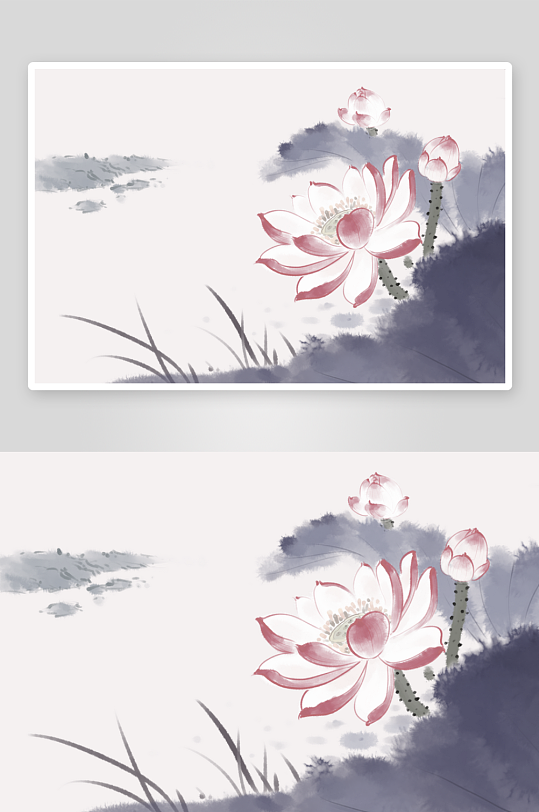 水墨莲花荷花风景画图片素材-众图网