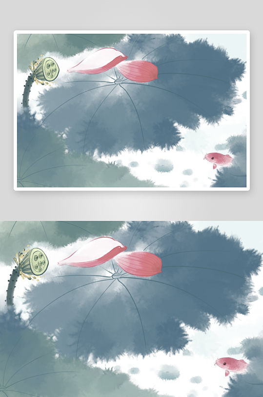水墨莲花荷花风景画图片素材-众图网