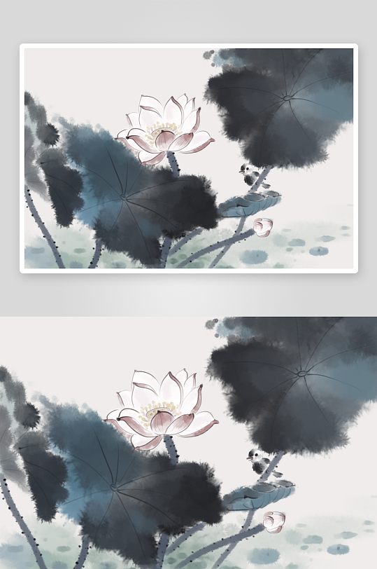 水墨莲花荷花风景画图片素材-众图网