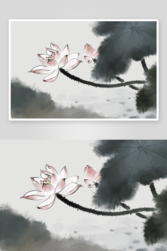 水墨莲花荷花风景画图片素材-众图网