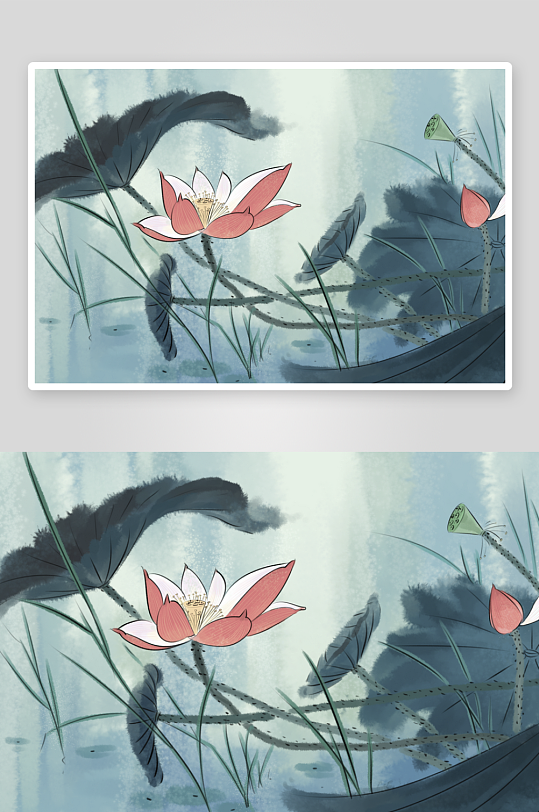 水墨莲花荷花风景画图片素材-众图网
