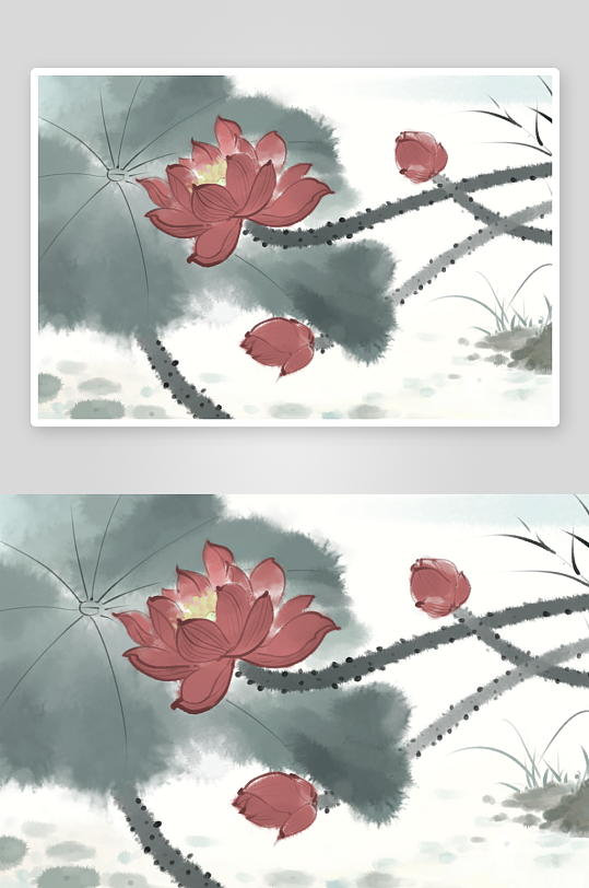水墨莲花荷花风景画图片素材-众图网