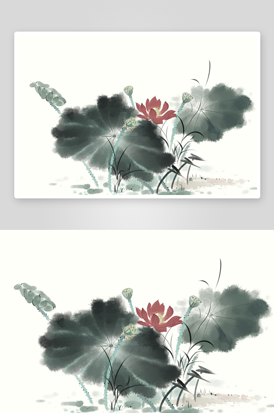 水墨莲花荷花风景画图片素材-众图网