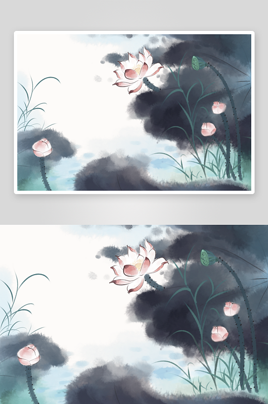 水墨莲花荷花风景画图片素材-众图网