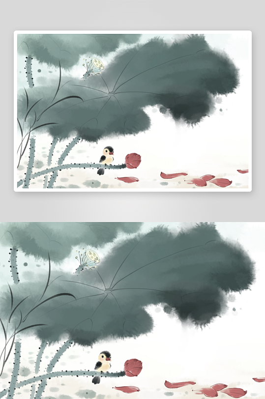 水墨莲花荷花风景画图片素材-众图网