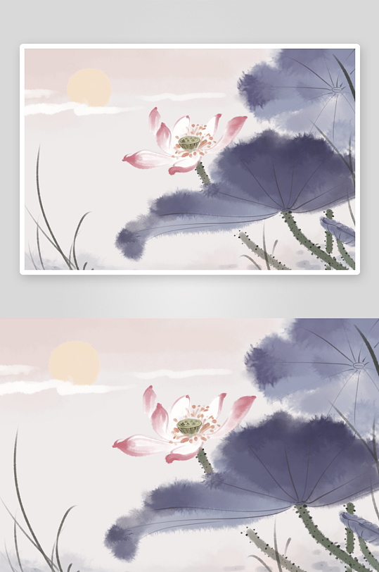 水墨莲花荷花风景画图片素材-众图网