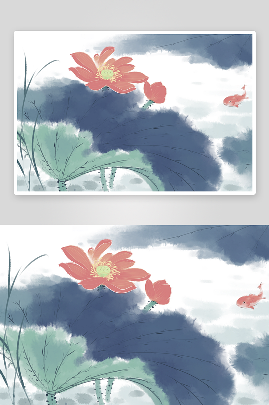 水墨莲花荷花风景画图片-众图网