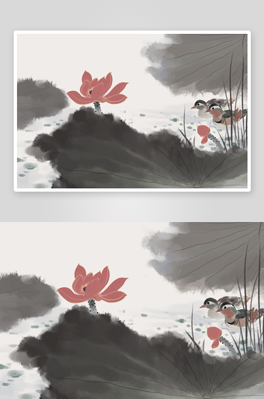 水墨莲花荷花风景画图片-众图网