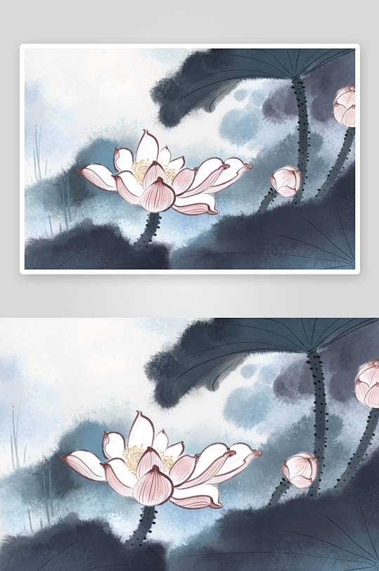 水墨莲花荷花风景画图片-众图网