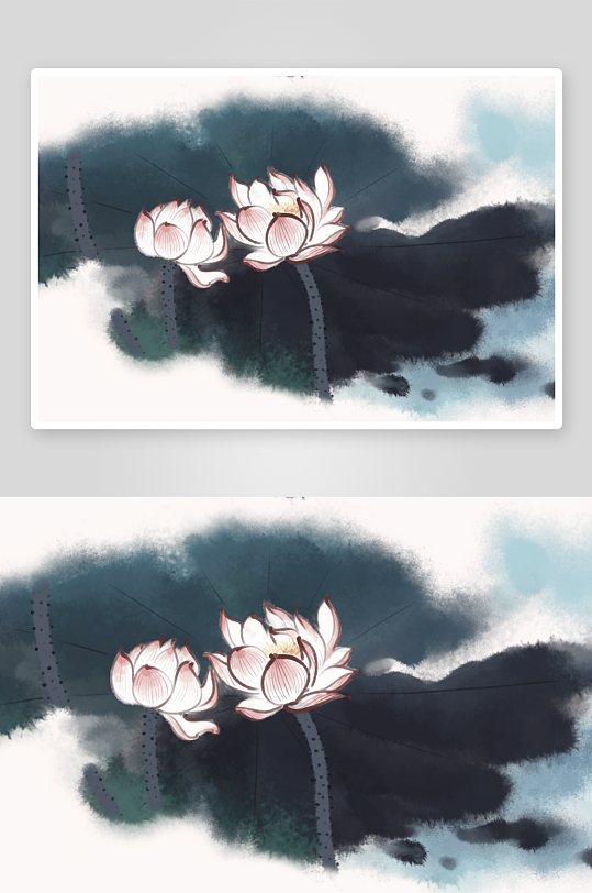 水墨莲花荷花风景画图片-众图网