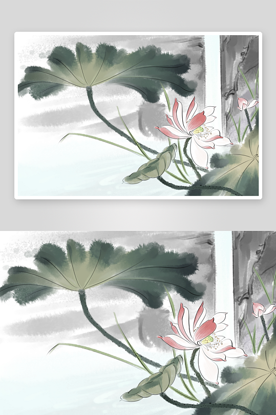 水墨莲花荷花风景画图片-众图网