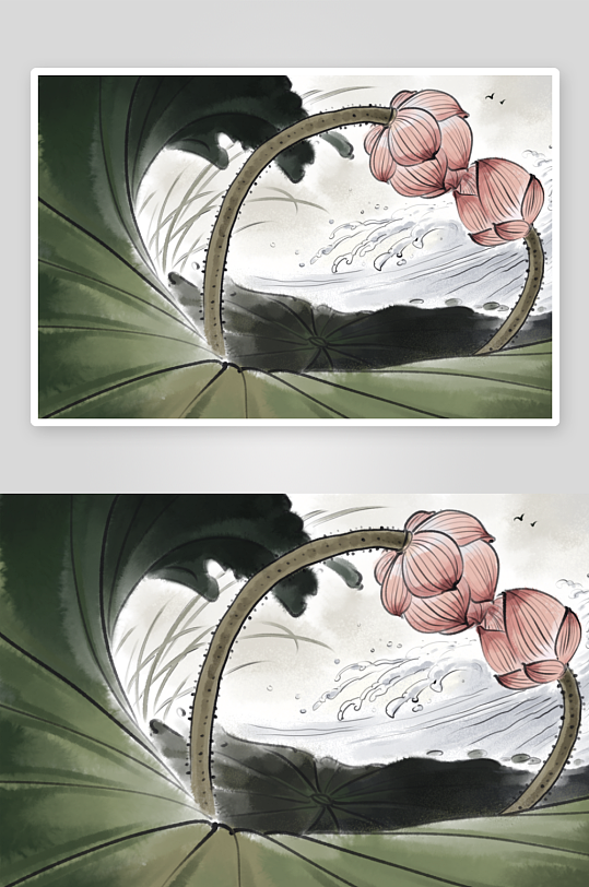水墨莲花荷花风景画图片-众图网