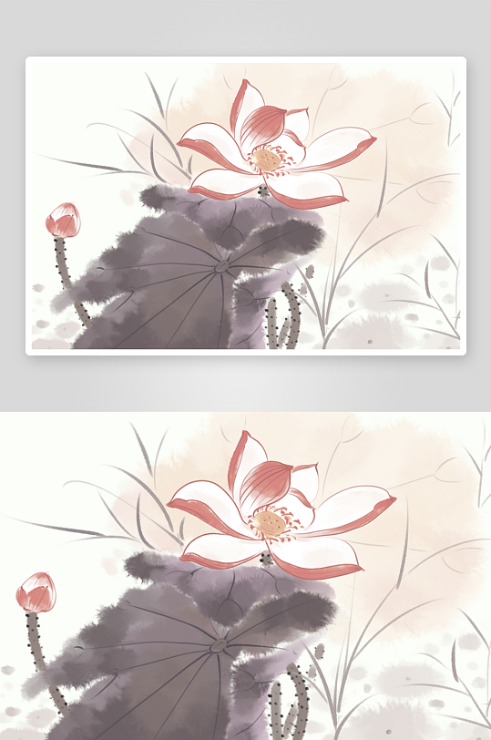 水墨莲花荷花风景画图片-众图网