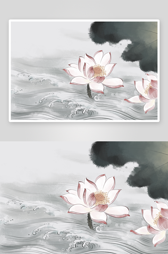 水墨莲花荷花风景画图片-众图网