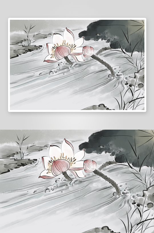水墨莲花荷花风景画图片-众图网