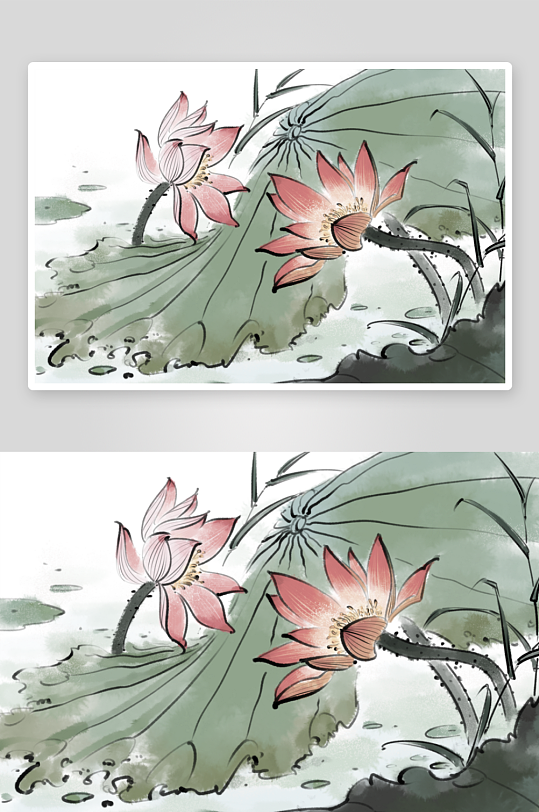 水墨莲花荷花风景画图片-众图网