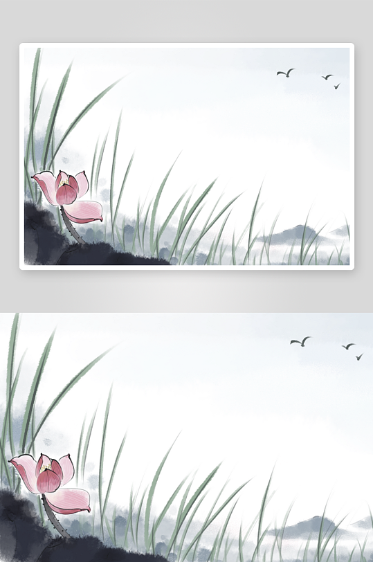 水墨莲花荷花风景画图片-众图网