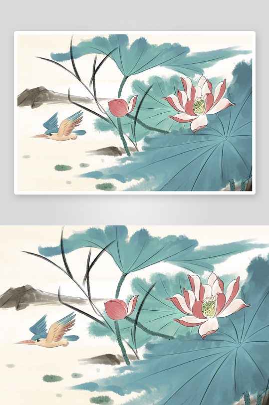 水墨莲花荷花风景画图片-众图网