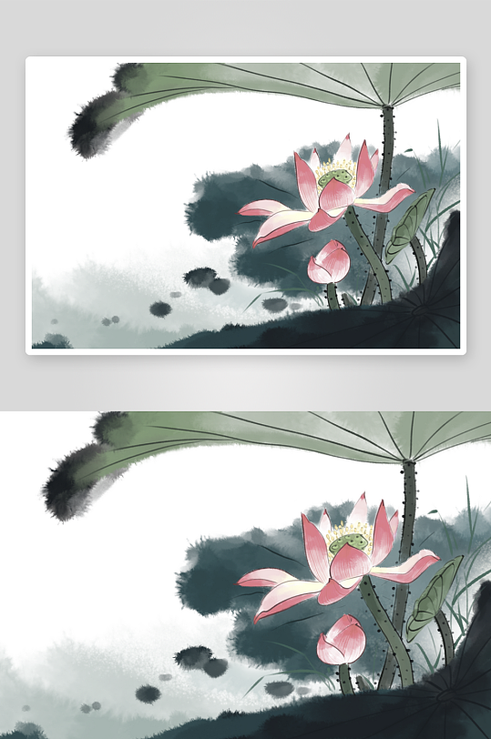 水墨莲花荷花风景画图片-众图网