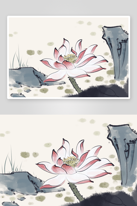 水墨莲花荷花风景画图片-众图网