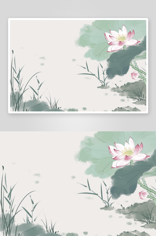 水墨莲花荷花风景画-众图网