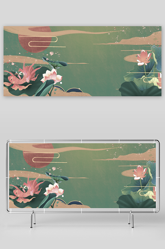 水墨莲花荷花风景画-众图网