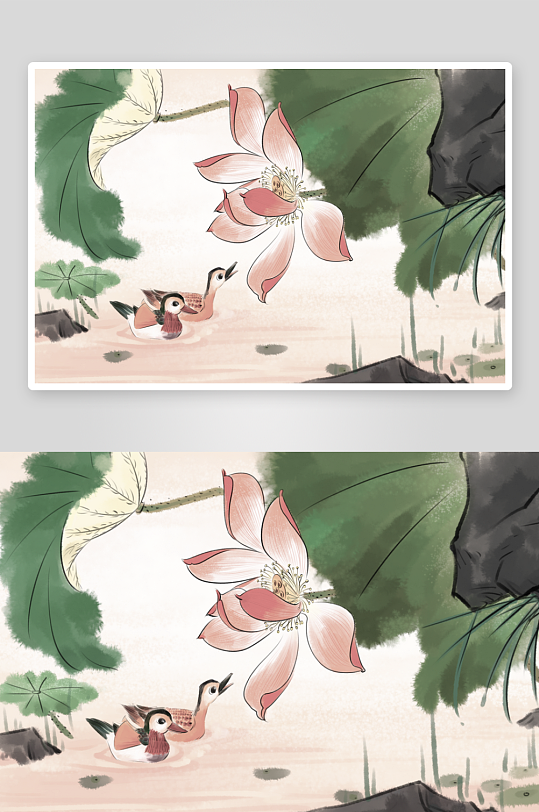 水墨莲花荷花风景画-众图网