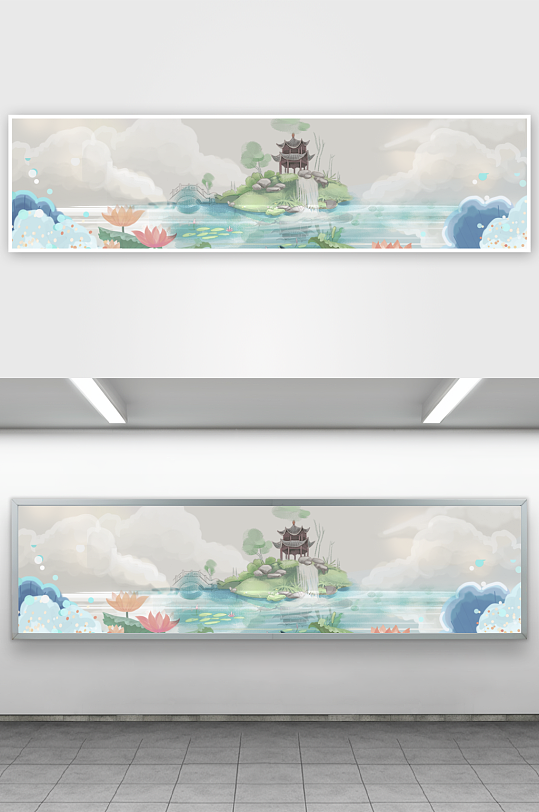 水墨莲花荷花风景画-众图网