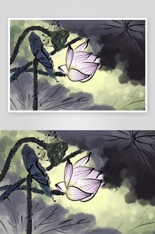 水墨莲花荷花风景画装饰画-众图网