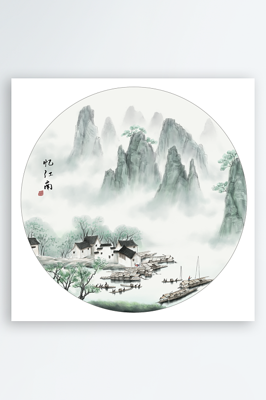古风山水花鸟风景画装饰画-众图网