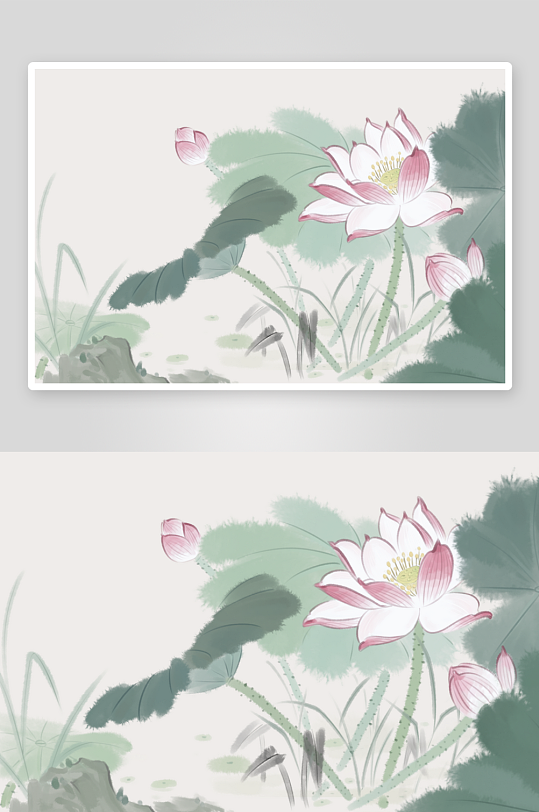 水墨莲花荷花风景画装饰画-众图网