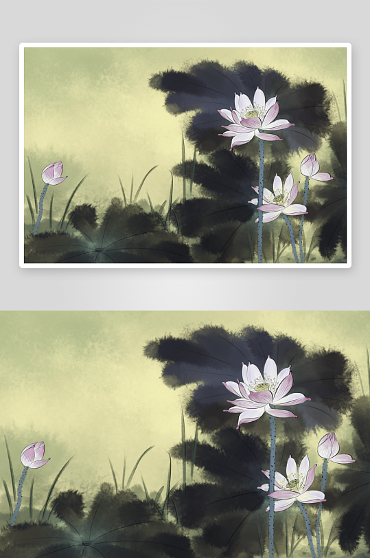 水墨莲花荷花风景画装饰画-众图网