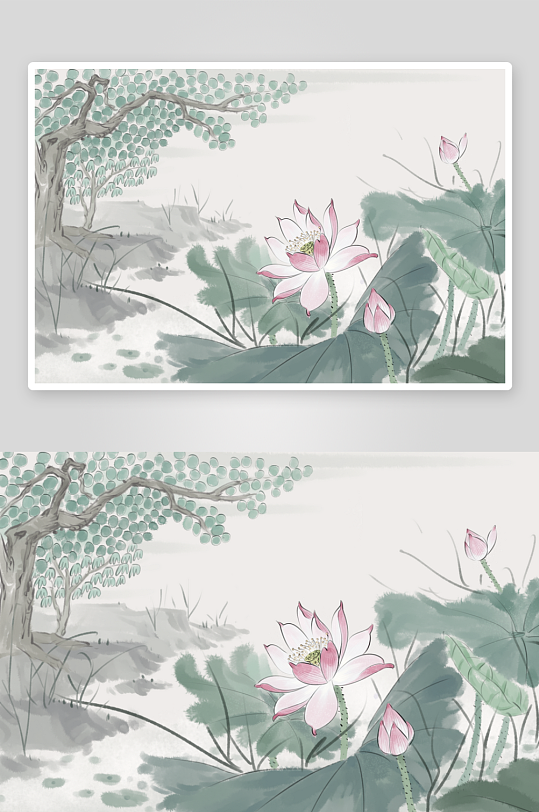 水墨莲花荷花风景画装饰画-众图网