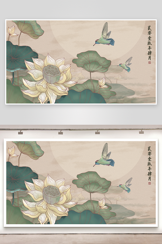 水墨莲花荷花风景画装饰画素材-众图网