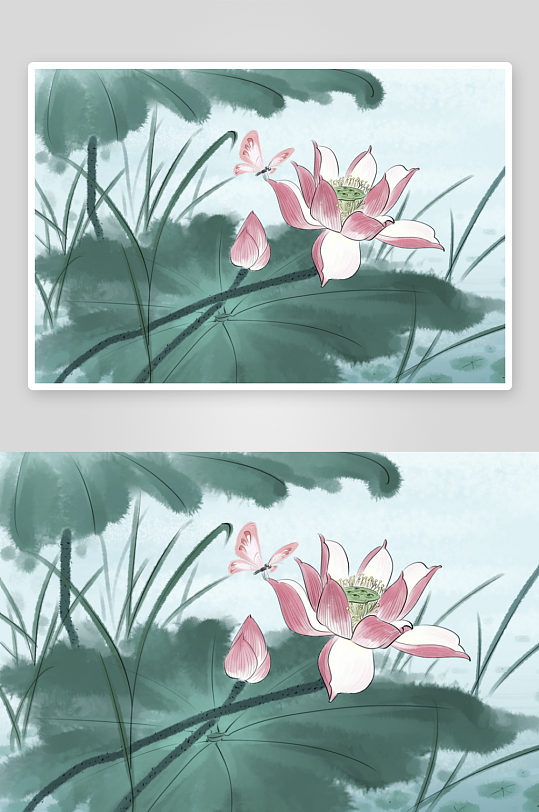 水墨莲花荷花风景画装饰画素材-众图网