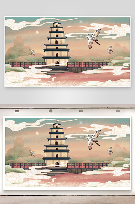 古风城市印象插画素材-众图网