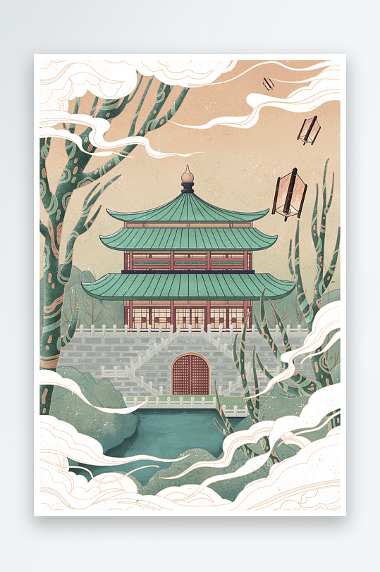 古风城市印象插画-众图网