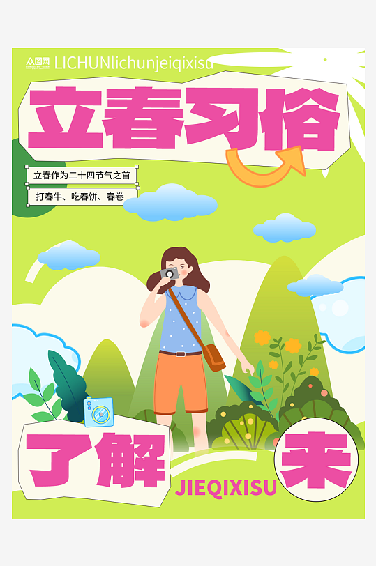 立春二十四节气习俗小红书封面海报-众图网