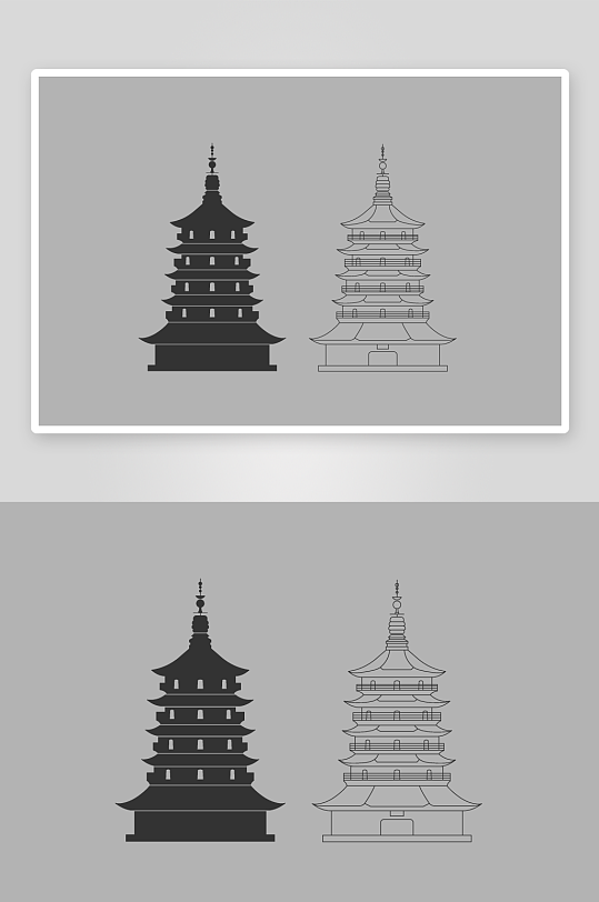 杭州西湖雷峰塔矢量剪影-众图网