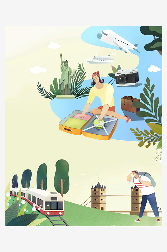 旅游旅行卡通插画-众图网