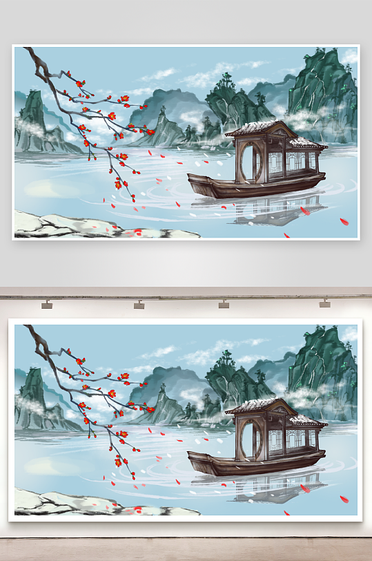 中式花卉风景画装饰画-众图网