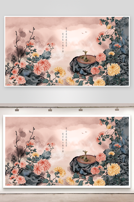 中式花卉风景画装饰画-众图网