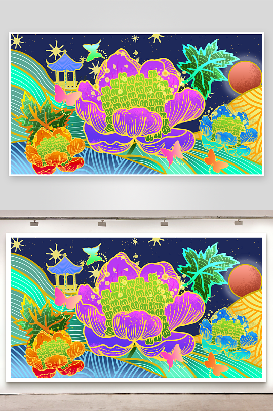 中式花卉风景画装饰画-众图网